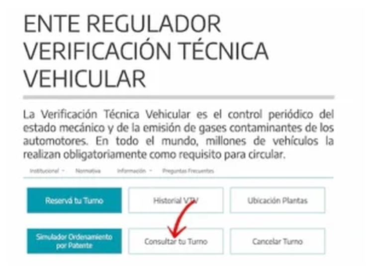 Paso 1 para consultar o cambiar el turno de la VTV en Moreno
